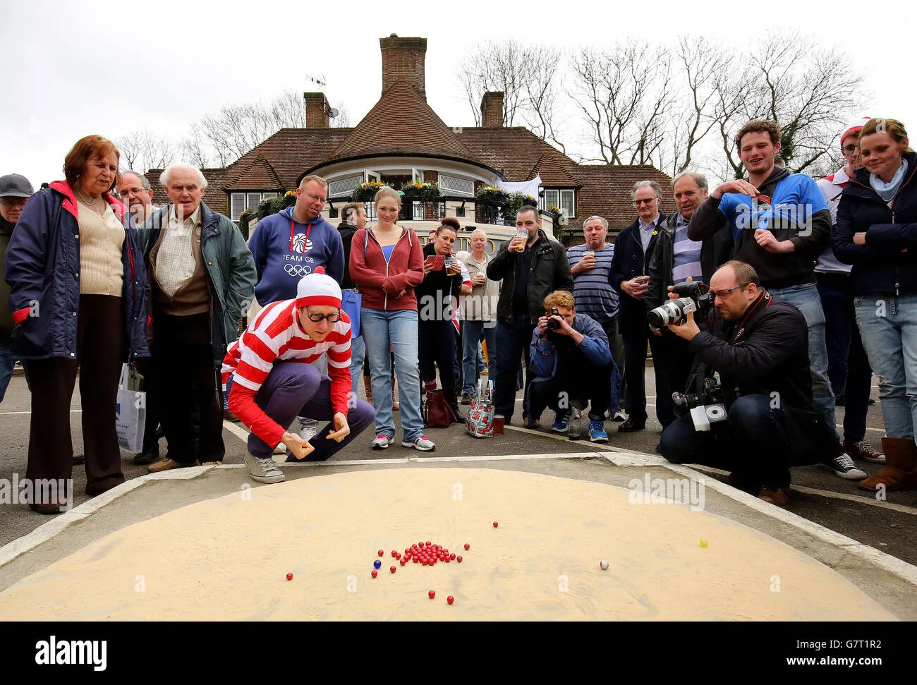 Wally playing marbles at The Greyhound pub